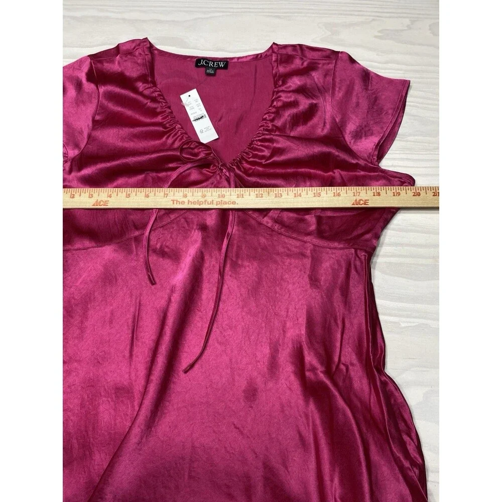 J Crew Womens Short Sleeve Slip Dress Textured Satin Radiant Fuchsia NWT Size 12